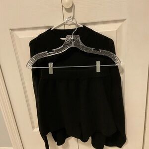 Zenana Black Knit Sweater Shorts Set - Classic Crewneck